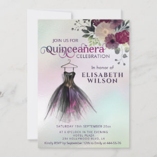Convite Vestido holográfico floral adorável Quinceañera