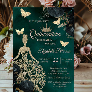 Convite Vestido Lantejoulas, Borboletas Rosas Verdes Quinc
