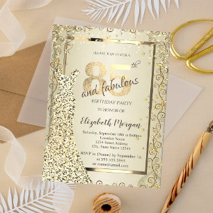 Convite Vestido Lantejoulas Chic Dourado 85º Aniversário