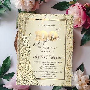 Convite Vestido Lantejoulas Chique Dourado 100 Anos