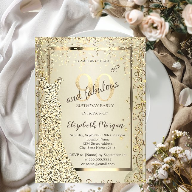 Convite Vestido Lantejoulas Chique Dourado Aniversário de  (Criador carregado)