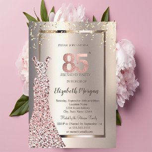 Convite Vestido Lantejoulas Dourado Rosa Aniversário 85