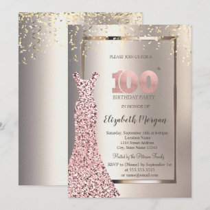 Convite Vestido Lantejoulas Dourado Rosa Aniversário de 10