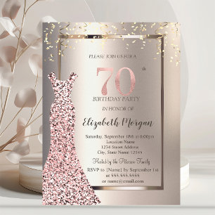 Convite Vestido Lantejoulas Dourado Rosa Aniversário de 70