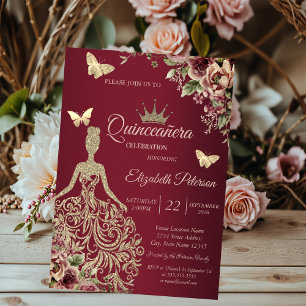Convite Vestido Lantejoulas, Flor de Borboleta Vermelho Qu