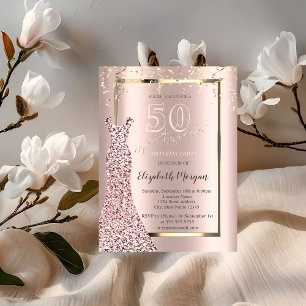 Convite Vestido Lantejoulas Rosa Dourado 50 Anos
