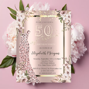 Convite Vestido Lantejoulas Rosa Dourado 50 Anos