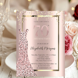 Convite Vestido Lantejoulas Rosa Dourado 70º Aniversário