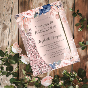 Convite Vestido Lantejoulas Rosa Dourado Floral 40 Anivers