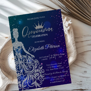 Convite Vestido Lantejoulas, Tiara, Estrelas Azuis Quince