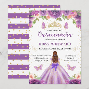 Convite Vestido Lilás Princesa de Cabelos Vermelhos Quince