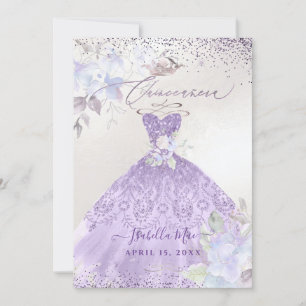 Convite Vestido Lilás Roxo com Glitter para Quinceanera