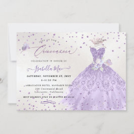 Convite Vestido Lilás Roxo com Glitter para Quinceanera