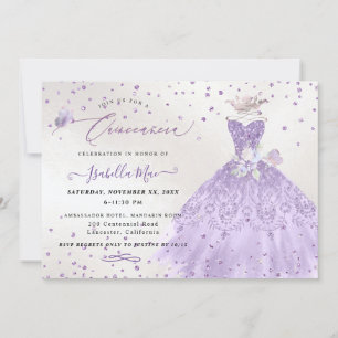 Convite Vestido Lilás Roxo com Glitter para Quinceanera