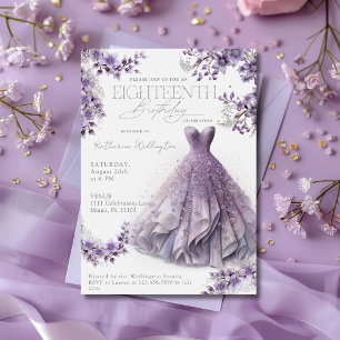Convite Vestido Lilás Roxo de Aniversário Décimo Oitavo 18