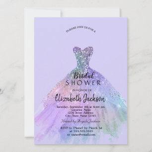 Convite Vestido Lindo com Brilho Lavanda para Chá de Noiva