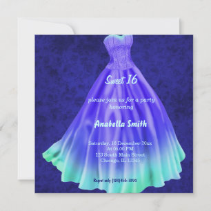 Convite Vestido longo Doce 16 (Azul)