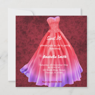 Convite Vestido longo Doce 16 (Vermelho)