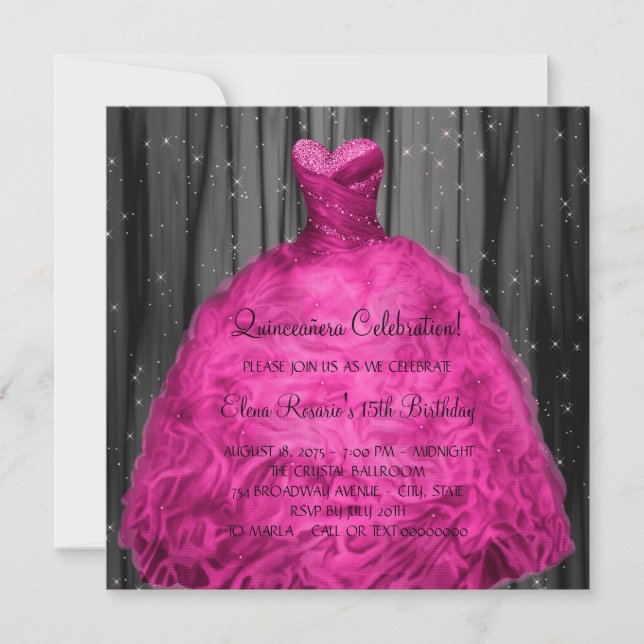 Convite Vestido Magenta Quinceanera (Frente)