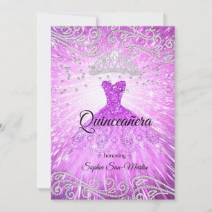 Convite Vestido Magenta Roxo Prata Quinceanera Aniversário