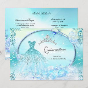 Convite Vestido Mágico Princesa Azul Turquesa Quinceanera