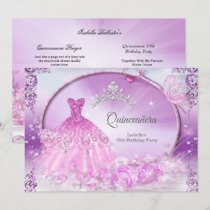 Convite Vestido Mágico Quinceanera Princesa Roxa