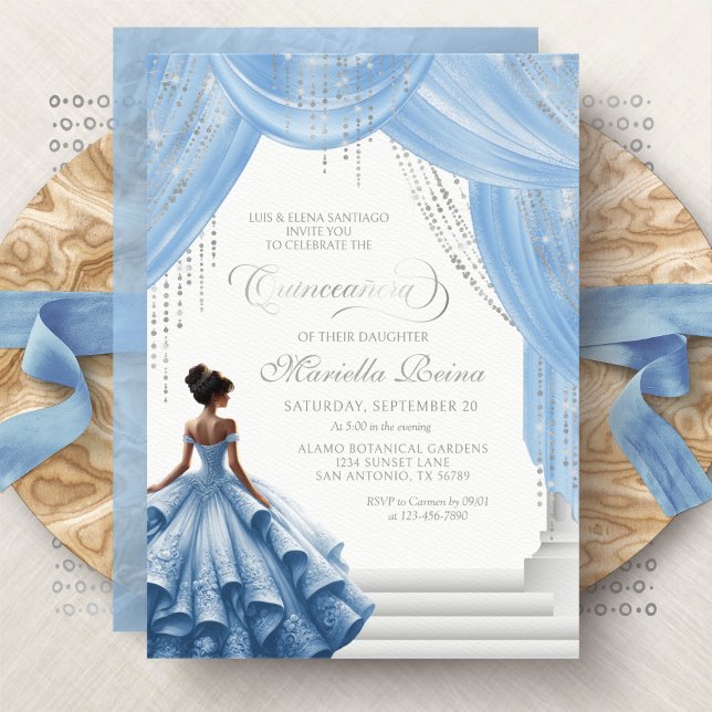Convite Vestido Moderno Azul Bebê Claro Quinceanera (Criador carregado)