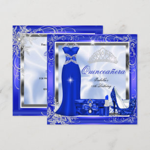 Convite Vestido Prata Azul Real de Festa de Quinceanera Sa