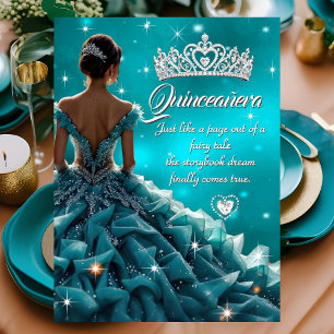 Convite Vestido Prata Azul Turquesa com Tiara para Festa d