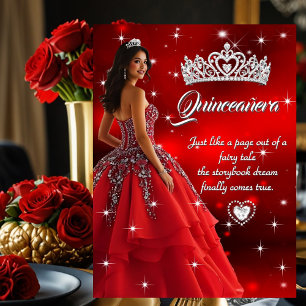 Convite Vestido Prata Vermelho Tiara Festa de Aniversário 
