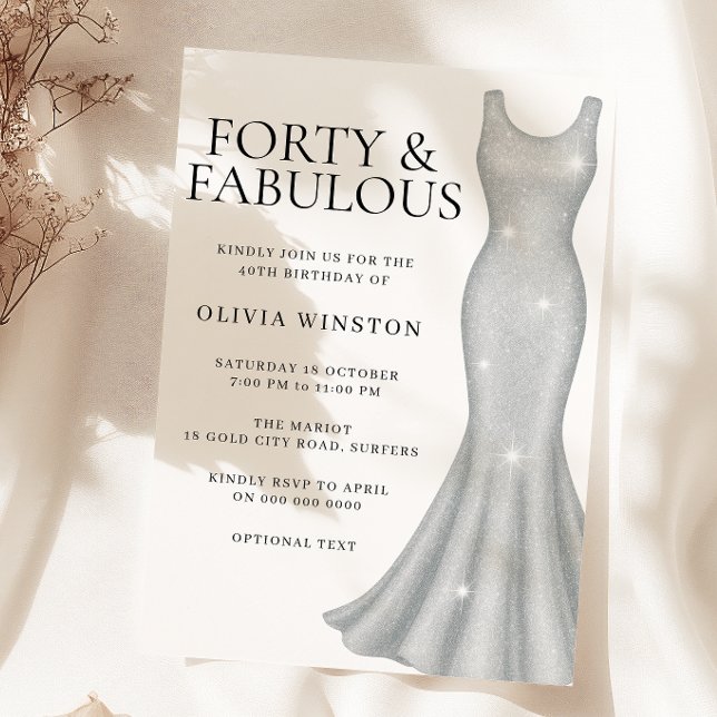 Convite Vestido Prateado com Brilho 40º Aniversário (Criador carregado)