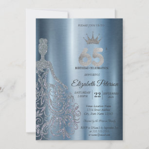 Convite Vestido Prateado com Lantejoulas, Diamantes Aniver