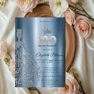 Convite Vestido Prateado com Lantejoulas, Diamantes Aniver