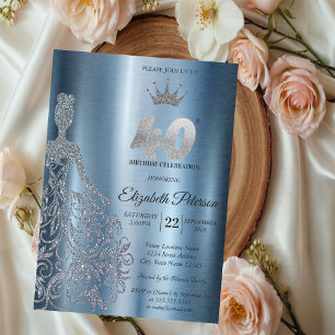 Convite Vestido Prateado com Lantejoulas, Diamantes Aniver