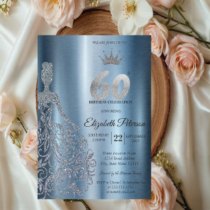 Convite Vestido Prateado com Lantejoulas, Diamantes Aniver