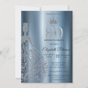 Convite Vestido Prateado com Lantejoulas, Diamantes Azul A