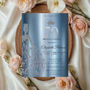 Convite Vestido Prateado com Lantejoulas, Diamantes Azul A