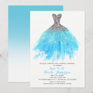 Convite Vestido Prateado Lantejoulas Azul Água Glam Festa