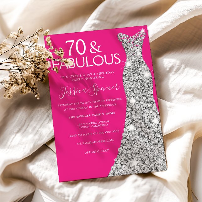 Convite Vestido Prateado Rosa 70 e 70 Fabuloso (Criador carregado)