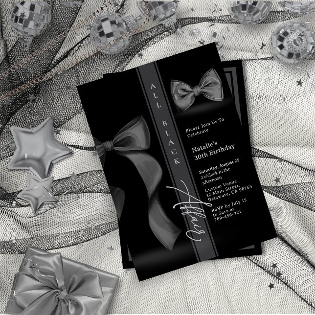 Convite Vestido Preto Coquete com Gravata Borboleta para O (All Black Attire Coquette Bow Tie Formal Affair Invitation)