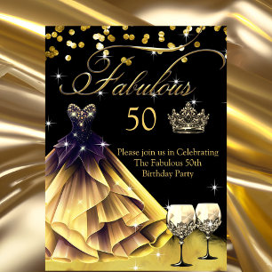 Convite Vestido Preto Dourado Fabuloso para 50º Aniversári
