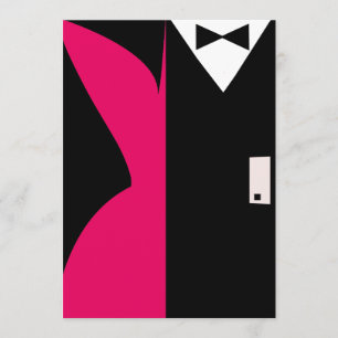 Convite Vestido Preto e Rosa Vibrante para Jantar e Festa