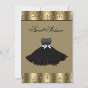 Convite Vestido Preto Lustre Dourado Aniversário de Sweet