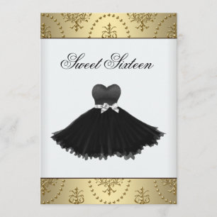 Convite Vestido Preto Lustre Dourado Aniversário de Sweet