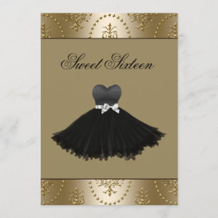 Convite Vestido Preto Lustre Dourado Aniversário de Sweet