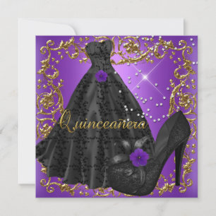 Convite Vestido Preto Roxo de Quinze Anos de Idade