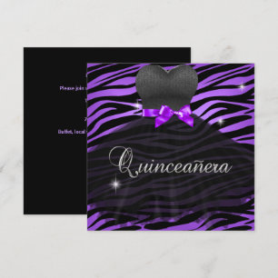 Convite Vestido Preto Roxo Zebra para Quinze Anos