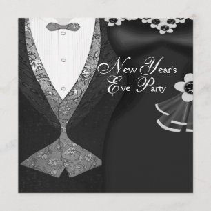 Convite Vestido Preto Tuxedo Festa de Ano Novo de Gravata 