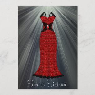 Convite Vestido Preto Vermelho Festa Sweet 16