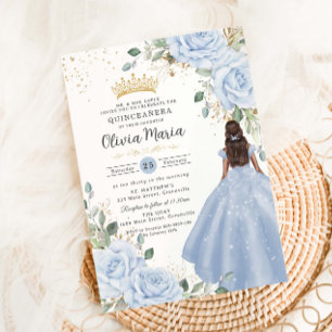 Convite Vestido Princesa Floral Azul Bebê Quinceañera Quin